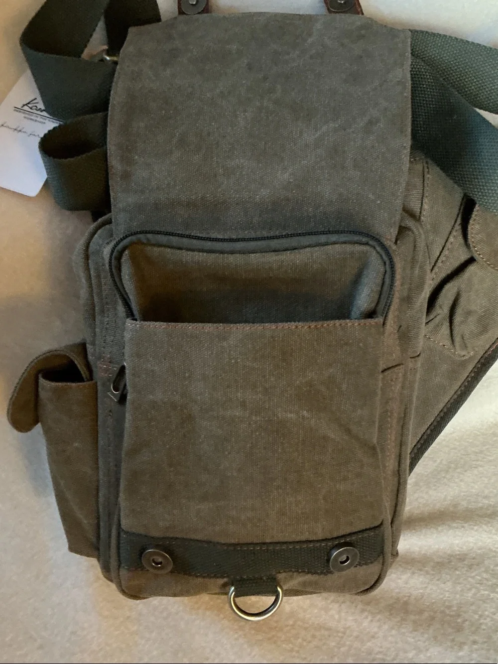 Classic Olive Canvas Messenger with Brown Leather Flap